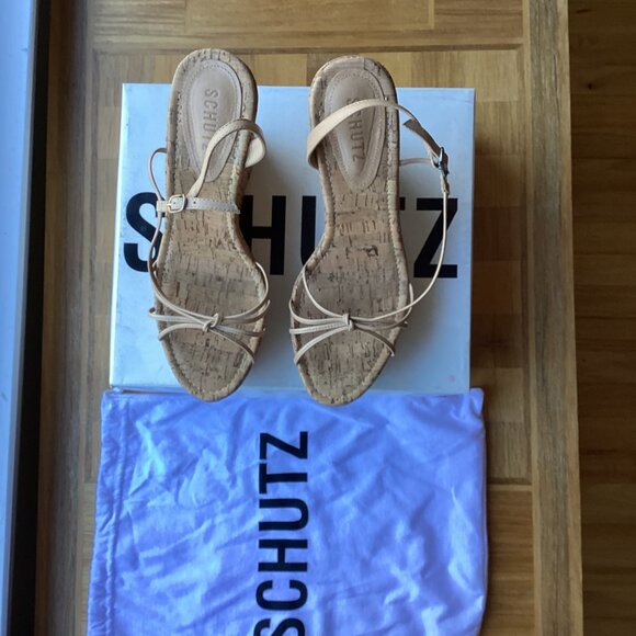 SCHUTZ Cassia Leather Cork Platform Wedge Sandals in Light Wood, size 9.5 NWT - Picture 4 of 8